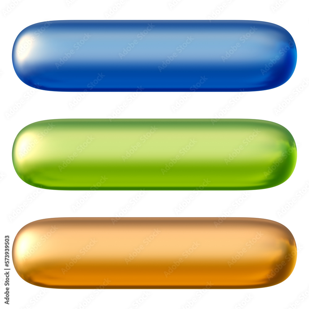 Set of round rectangle shape buttons in 3d render Set of round rectangle shape buttons in 3d render