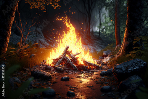 Illustration fire in a deciduous forest