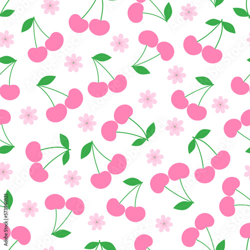 Seamless pattern pink Cherry vector illustration
