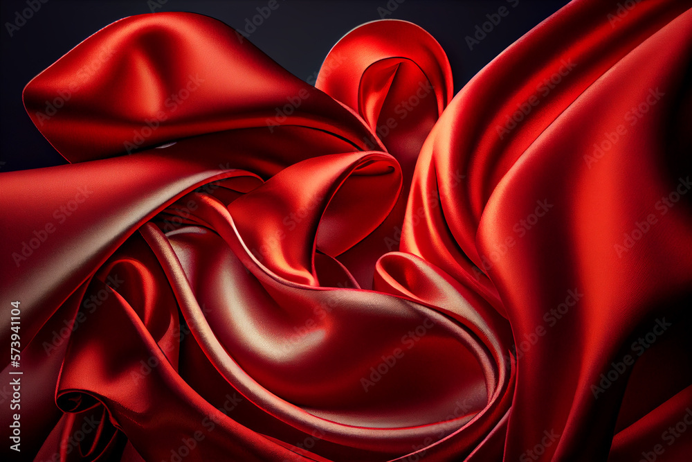 Fototapeta premium Red silk satin fabric. Generative AI
