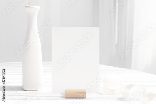 5x7 invitation card mockup with white vase