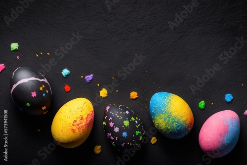  a group of painted eggs sitting on top of a table.  generative ai