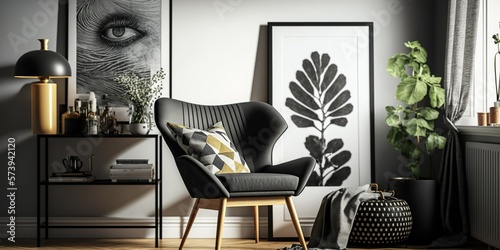 Sleek and Modern Scandinavian Living Room Composition. Ai generative