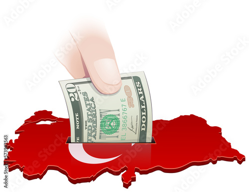 Photography 3D map of Turkey in the colors of the Turkish flag with the crescent and the sta