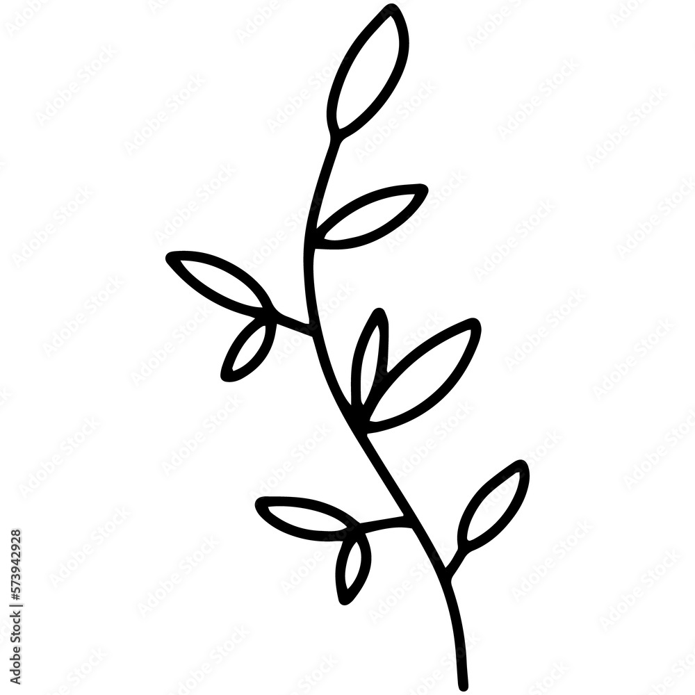 Simple linear leaves on a branch icon in the doodle style Simple linear leaves on a branch icon in the doodle style