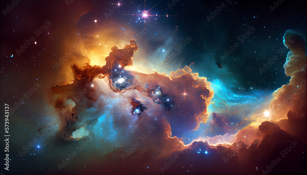 Fototapeta premium Cosmic Beauty, Interstellar Clouds and Starry Nebula in Deep Space. Generative AI