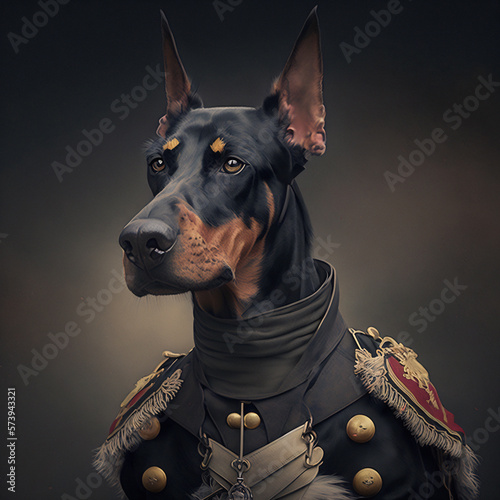 Leinwand Poster A portrait of a dog wearing historic military uniform