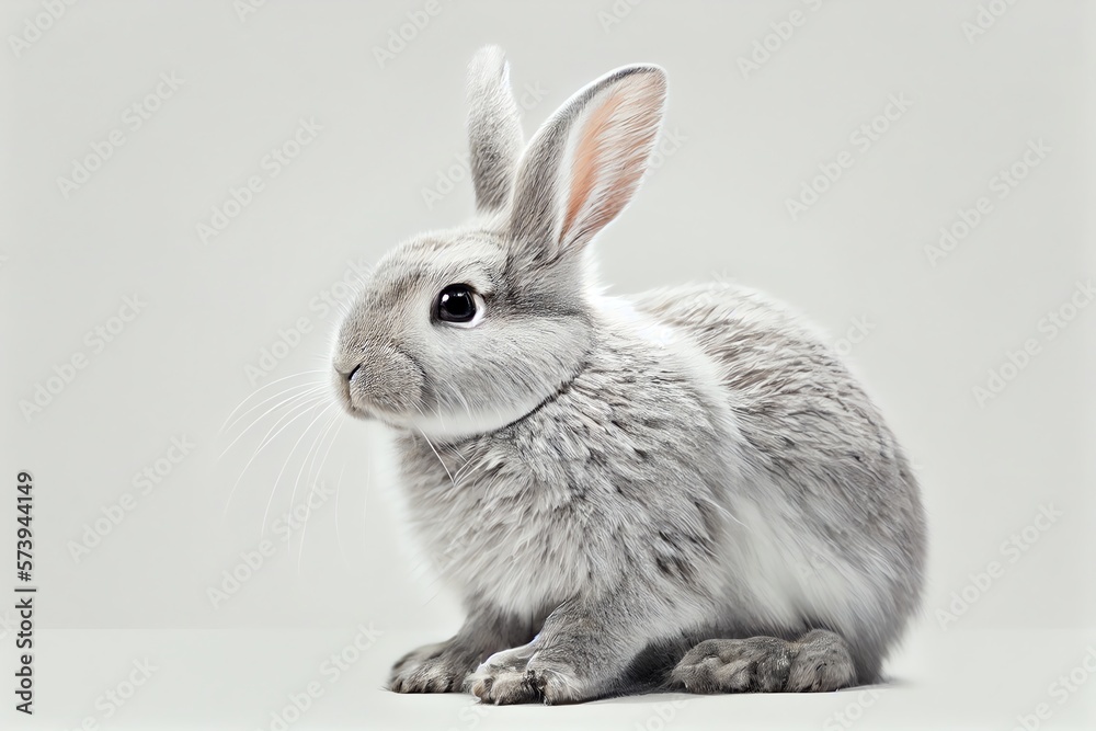 lapin gris debout sur ses pattes arrières et qui dit bonjour fond white. Generative AI lapin gris debout sur ses pattes arrières et qui dit bonjour fond white. Generative AI