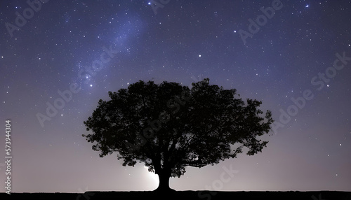 幻想的な星空と木のシルエット © Hideshi