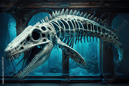 Fotografia Skeleton of Mosasaurus dinosaur, aquatic squamate reptile