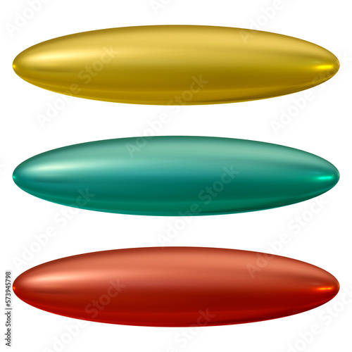 Set of oval shape buttons in 3d render