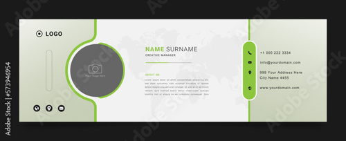 Business email signature with an author photo place modern and stylish layout with green shape and text design