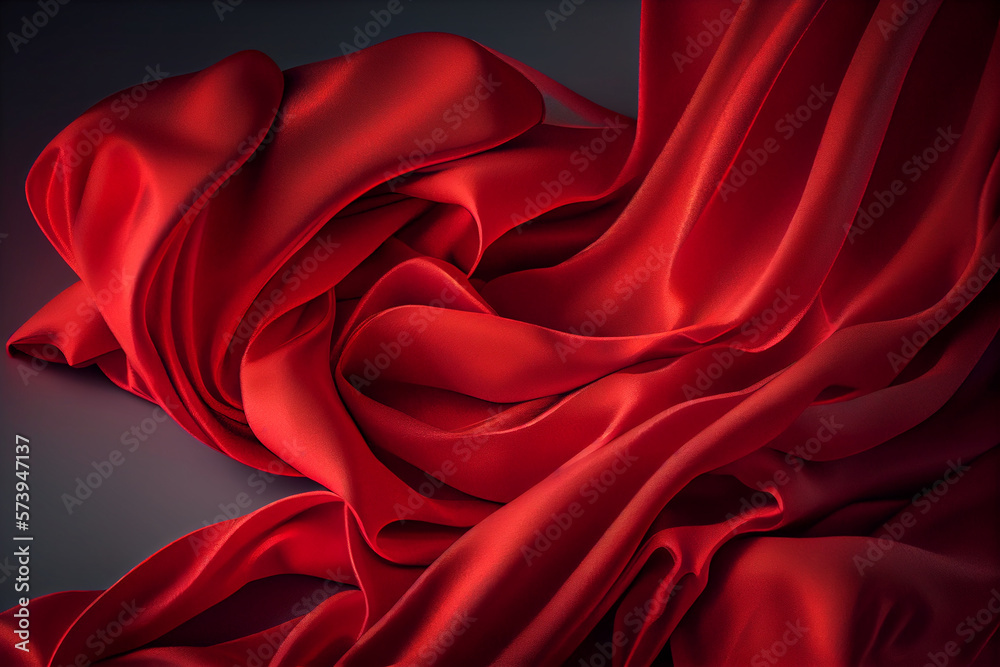 Obraz premium Red silk satin fabric. Generative AI