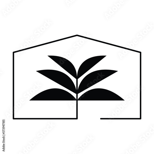 Vector icon with villa and palm trees - abstract summer and vacation icon and emblem for vacation rentals, travel services, tropical spas and beauty studio. 