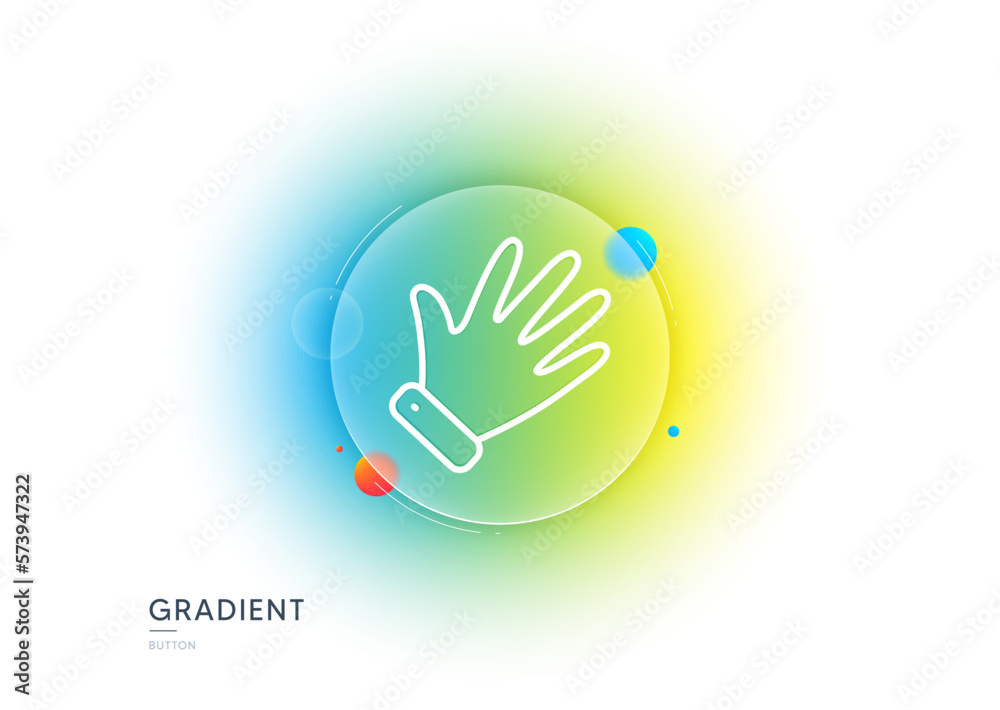 Hand line icon. Gradient blur button with glassmorphism. Wave palm sign. Gesture symbol. Transparent glass design. Hand line icon. Vector Hand line icon. Gradient blur button with glassmorphism. Wave palm sign. Gesture symbol. Transparent glass design. Hand line icon. Vector