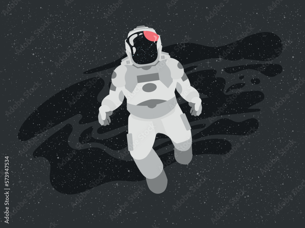 Astronaut floating in abstract space design with abstract shapes and stars behind Astronaut floating in abstract space design with abstract shapes and stars behind