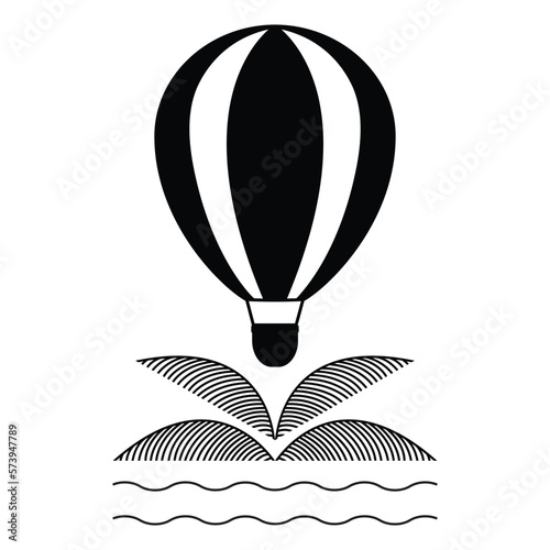 Hot air ballon icon design. Palm, sea, ocean and hot air ballon icon.