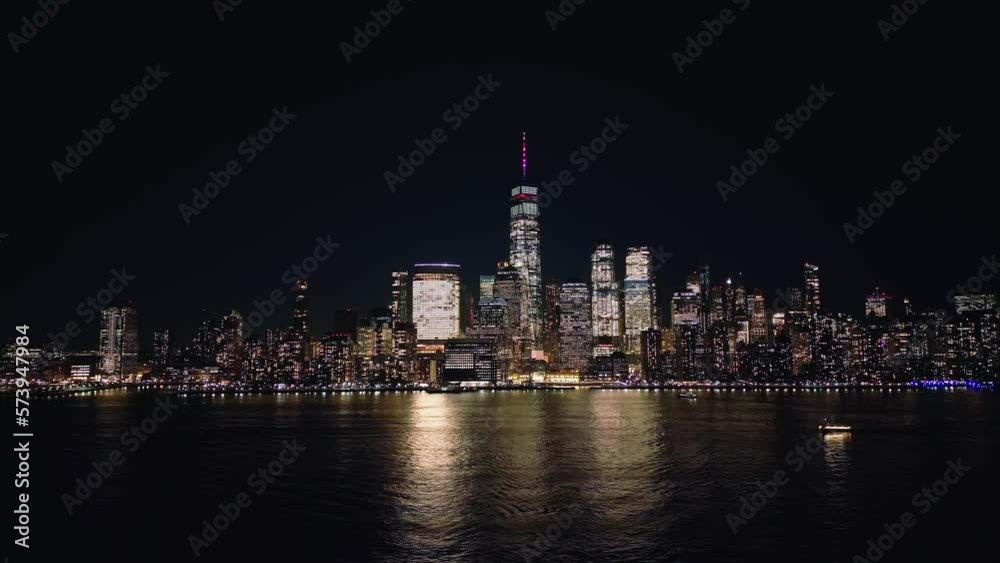 Aerial view over the skyline of Manhattan New York City at night - drone photography Aerial view over the skyline of Manhattan New York City at night - drone photography