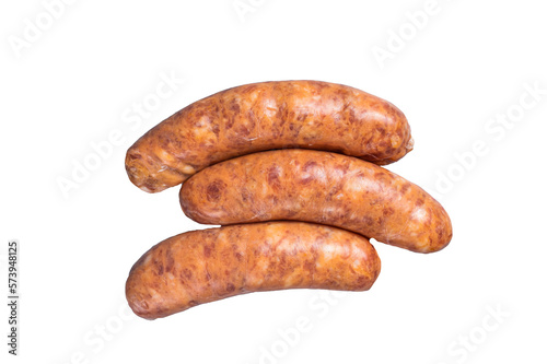 Raw Chorizo sausages for BBQ with spices. Isolated, transparent background