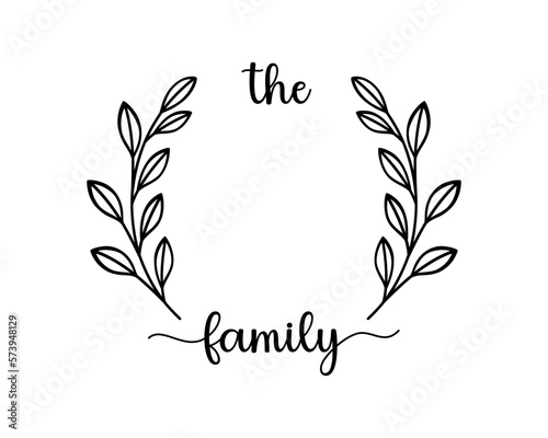 Hand lettering Family name monogram split monogram the family welcome home sign wedding floral ornament wreath border frame greeting card invitation