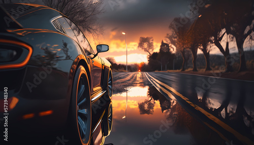 Beautiful car panorama in the morning . Generative AI