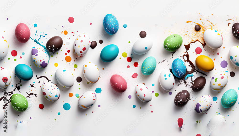  a group of colorful eggs sitting on top of a table.  generative ai