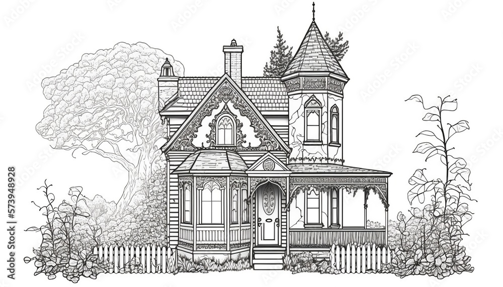 Obraz premium a cute coloring book for children that is still black and white, but waiting for colors and then it will become a wonderful colorful house