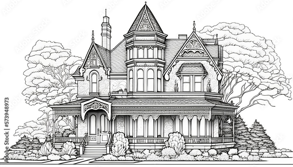 a cute coloring book for children that is still black and white, but waiting for colors and then it will become a wonderful colorful house