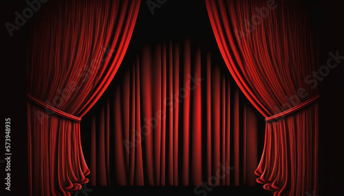 red stage curtains wallpaper background Generative AI photo
