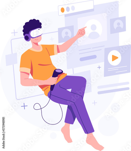 Playing game on meta verse flat illustration