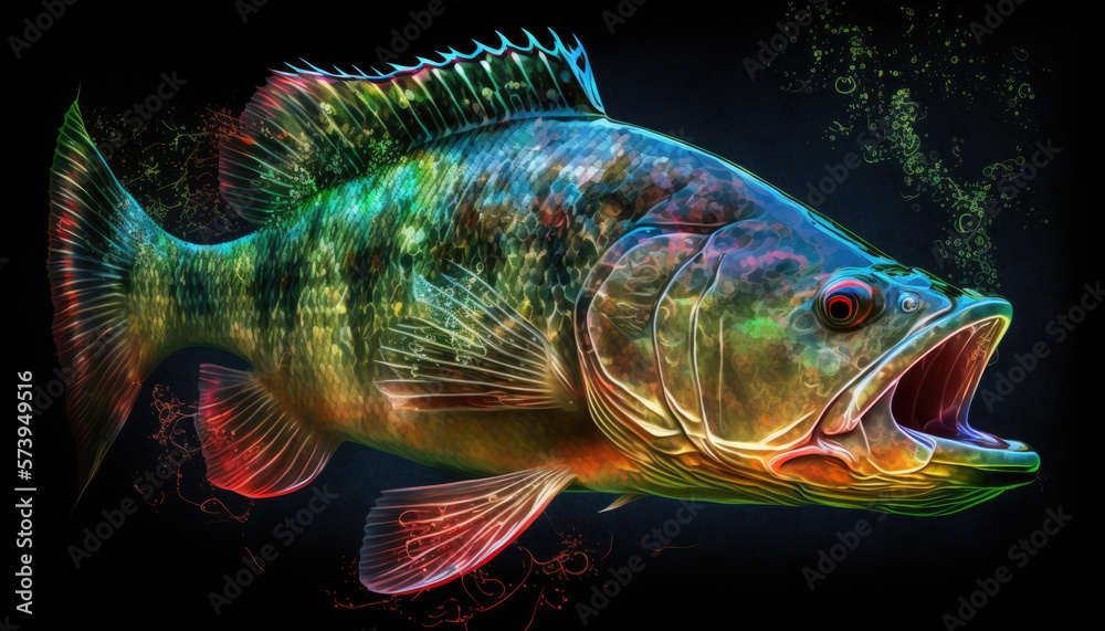 Largemouth Bass Artful on Black Background created with Generative AI Technology, ai, generative Largemouth Bass Artful on Black Background created with Generative AI Technology, ai, generative