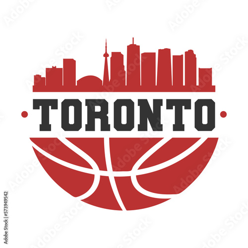 Toronto, ON, Canada Basketball Skyline City Silhouette Vector. Basket Design Style Icon Symbols. Sport America Ball.