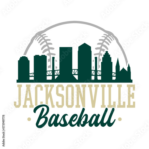 Jacksonville, FL, USA Baseball Skyline City Silhouette Vector. Softball Design Style Icon Symbols. Sport America Ball.