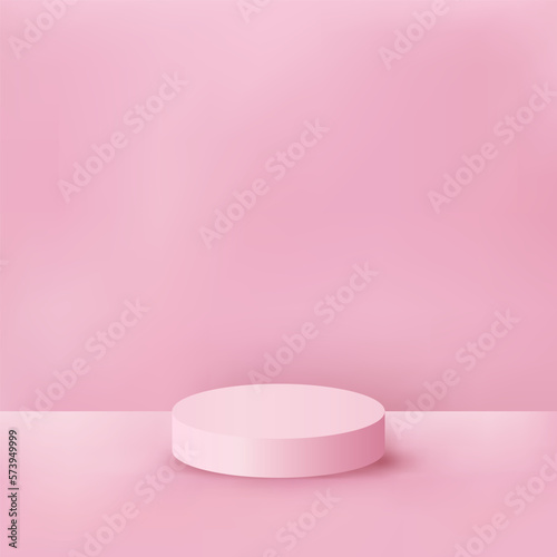 Cylinder podium on pink background for Product presentation, mockup, show product, and stage. Vector Illustration Gradient Mesh Fill