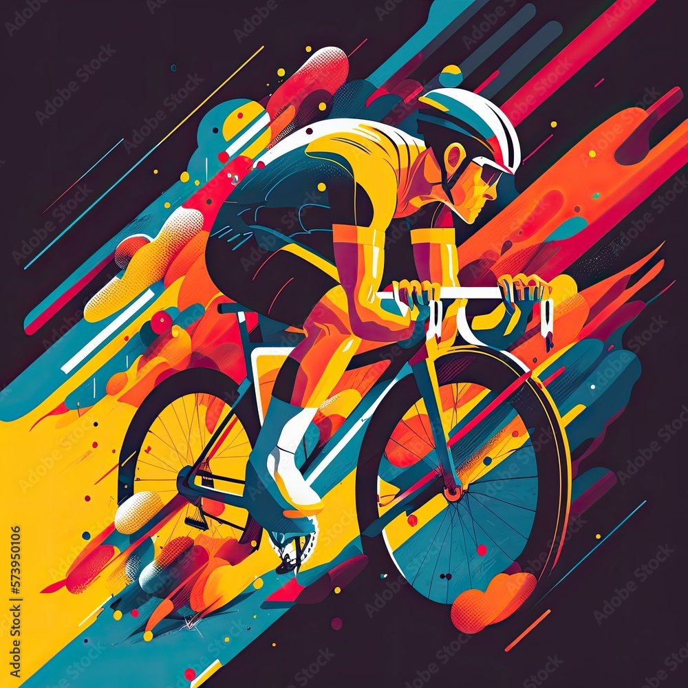Fototapeta premium Dynamic, abstract colorful cycling flat illustration style. Cycling. Generative AI.