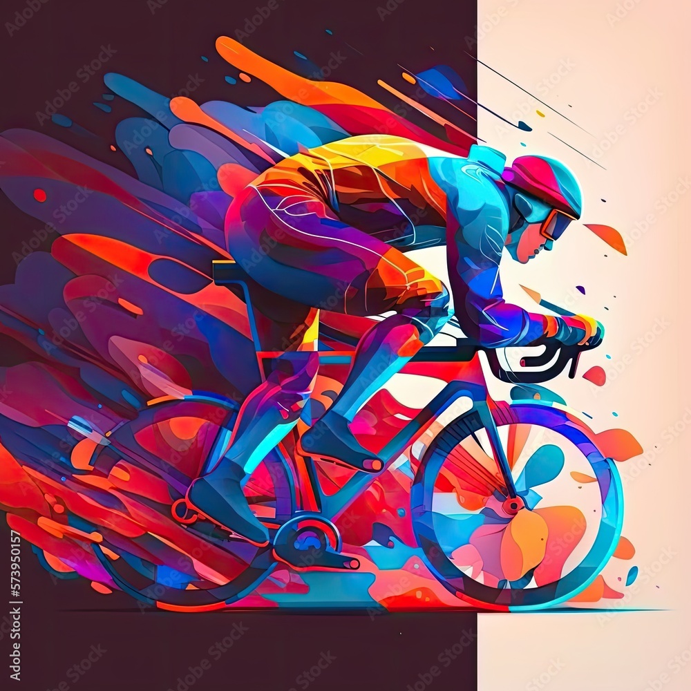 Dynamic, abstract colorful cycling flat illustration style. Cycling. Generative AI.