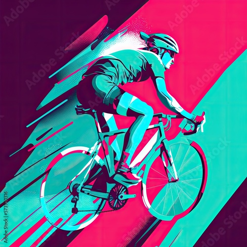 Dynamic  abstract colorful cycling flat illustration style. Cycling. Generative AI.