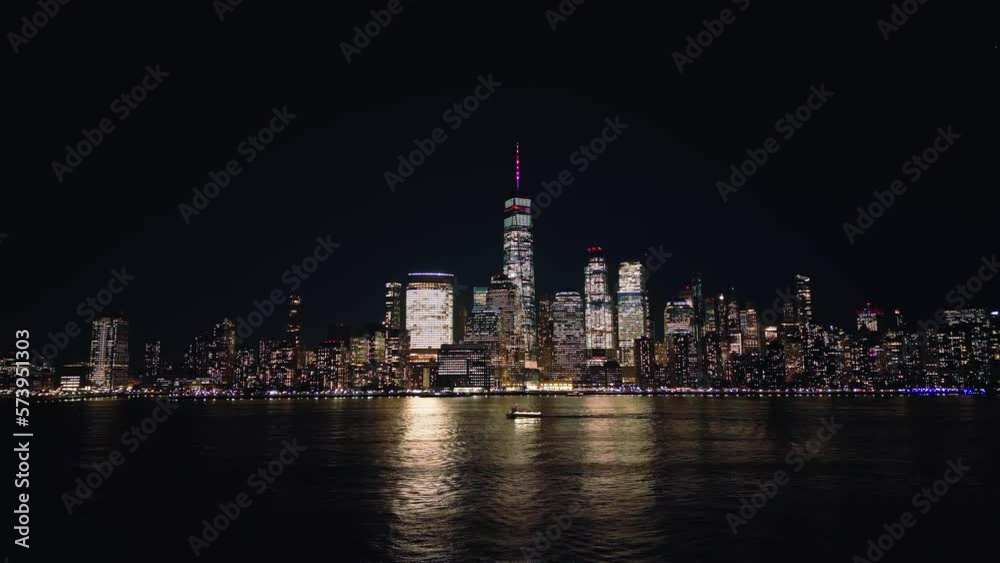 Financial district of Manhattan New York City at night - aerial view - drone photography Financial district of Manhattan New York City at night - aerial view - drone photography