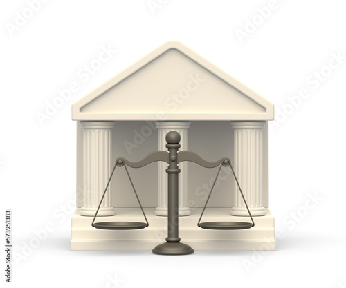 Realistic 3d icon of court building and scales of justice
