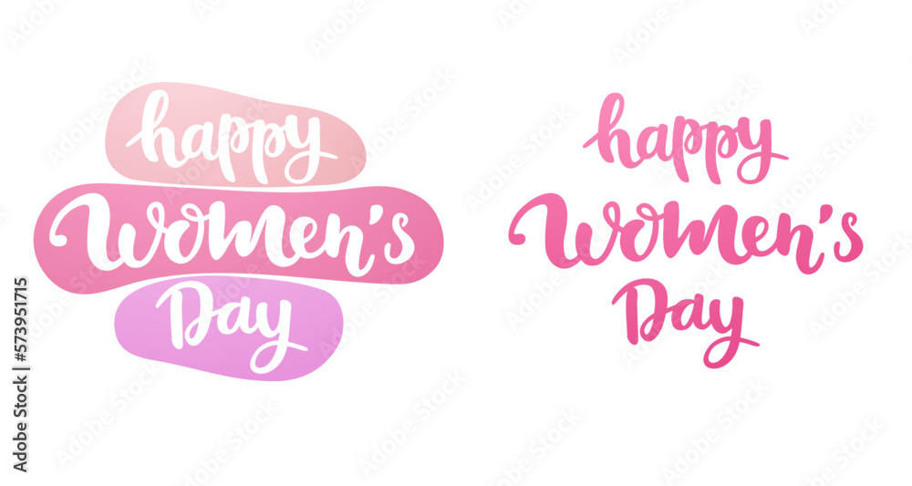 Set of Happy Women's Day posters. Trendy calligraphy. Vector lettering illustration for typography. Print to party, sticker, banner, badge, design, flyer, web, advertising. 