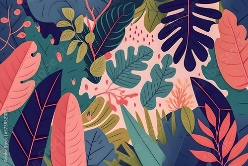 Jungle floral pattern  colorful hand drawn illustration Generative AI