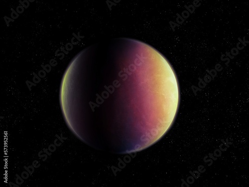Far exoplanet from alien star system. Extrasolar planet, large Super Earth. Beautiful space background.