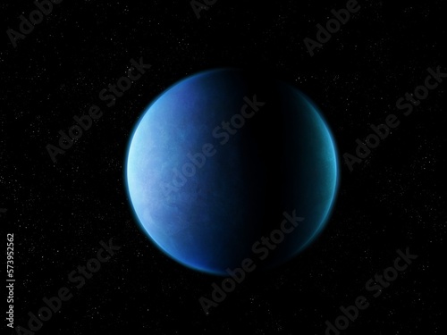 Earth's twin from deep space. Extrasolar planet with water on the surface and oxygen in the atmosphere. Blue Super Earth.