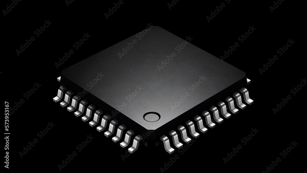 Square shape black microchip 3d rendering Square shape black microchip 3d rendering