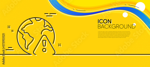 Internet warning line icon. Abstract yellow background. Attention triangle sign. Caution alert symbol. Minimal internet warning line icon. Wave banner concept. Vector