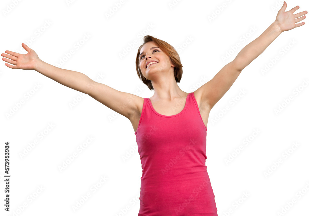 joyful woman with open arms joyful woman with open arms