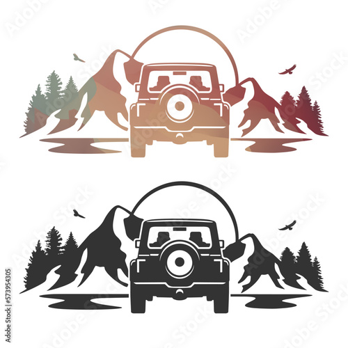 Off Road Illustration Clip Art Design Shape. Mountain Suv 4x4 Silhouette Icon Vector.
