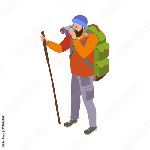 Hiker With Binocular Composition