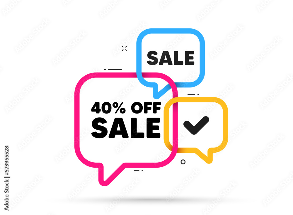 Sale 40 percent off discount. Ribbon bubble chat banner. Discount offer coupon. Promotion price offer sign. Retail badge symbol. Sale adhesive tag. Promo banner. Vector Sale 40 percent off discount. Ribbon bubble chat banner. Discount offer coupon. Promotion price offer sign. Retail badge symbol. Sale adhesive tag. Promo banner. Vector