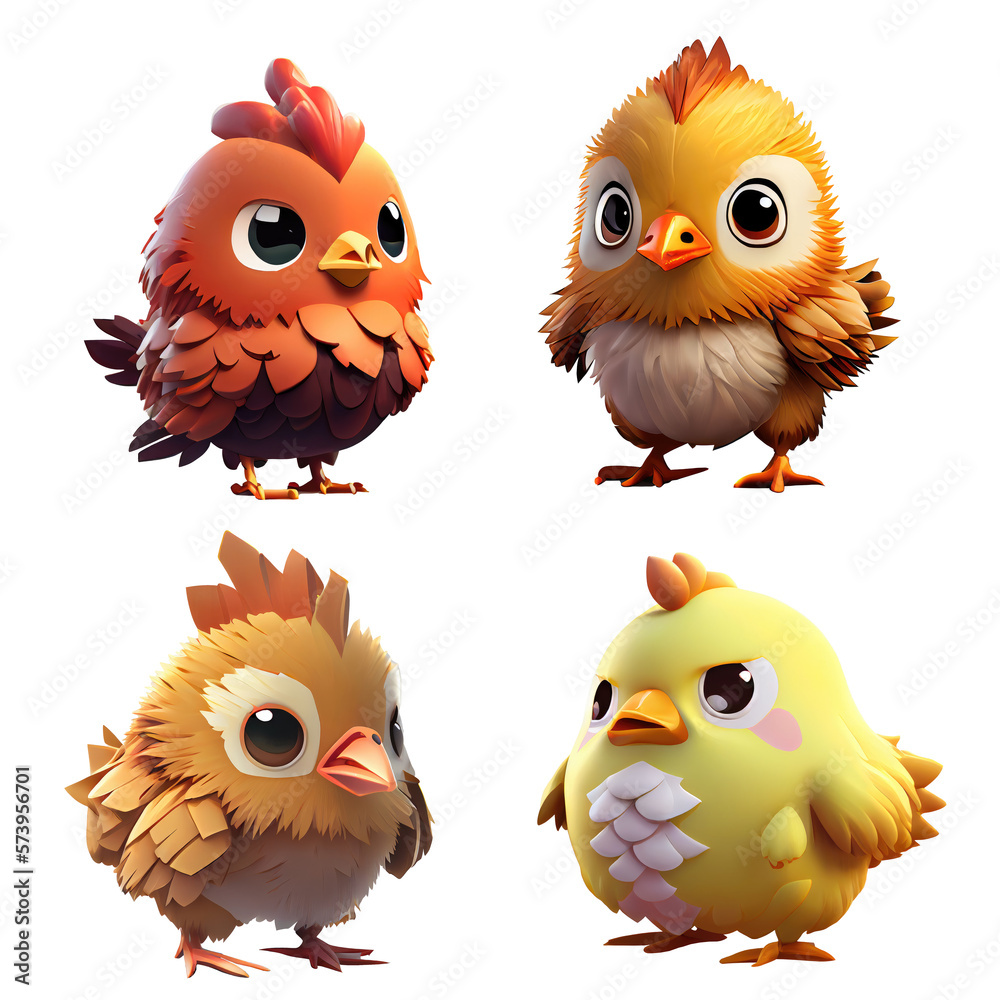 Fototapeta premium Collection of chicken cartoon style on transparent background.generative ai 